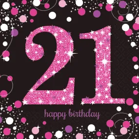 16 tovaglioli 21° compleanno rosa 33 cm