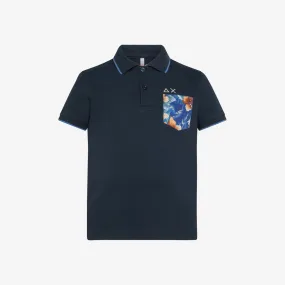 BOY'S POLO PRINT POCKET S/S NAVY BLUE