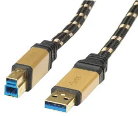 Cavo USB Roline USB A/USB B, L. 3m, col. Nero/Oro