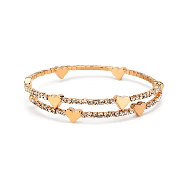 JJ/BR39 Bracciale rigido placcato oro rosa con cuori    