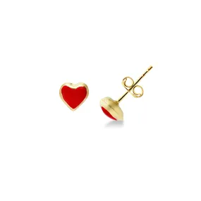 Orecchini  lobo in oro giallo 18k con cuore smaltato rosso.