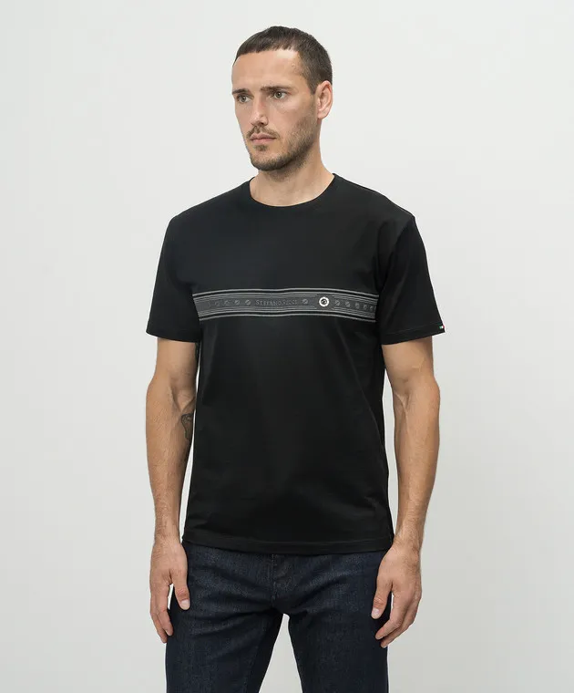 Stefano Ricci T-shirt nera con ricamo e stemma logo MNH4303360TE0001
