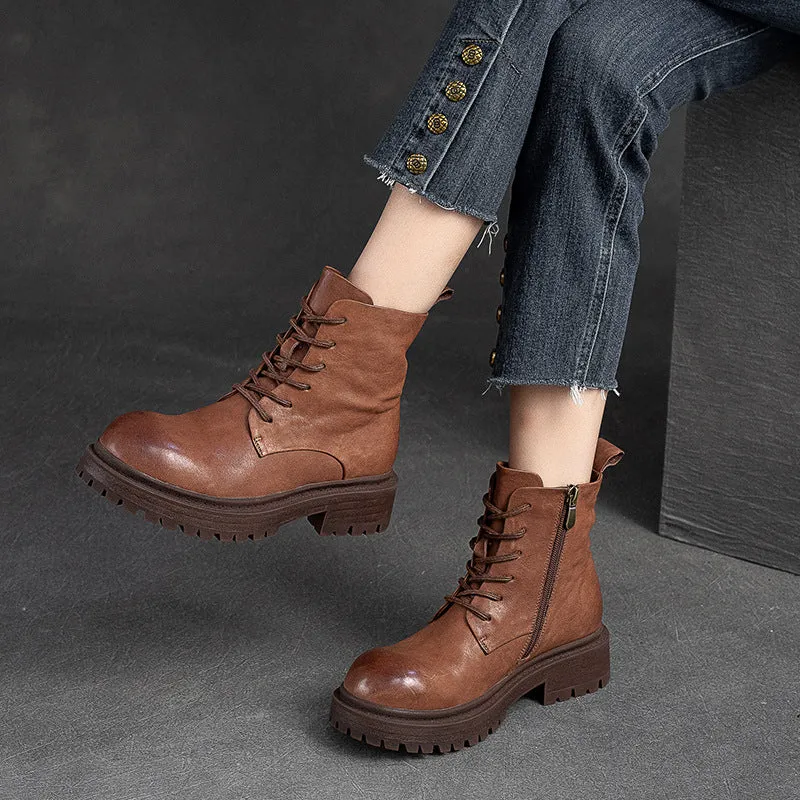Stivali casual fatti a mano in pelle patchwork retrò da donna